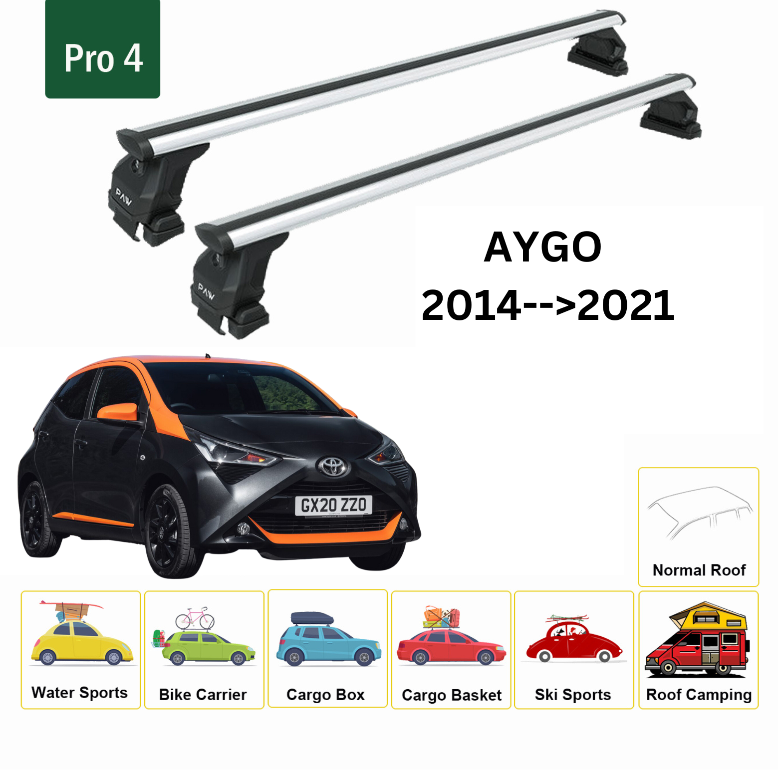 Toyota Aygo 2014-2021 Oluksuz Ara Atkısı Tavan Taşıma Sistemleri Pro 4 Gri-2