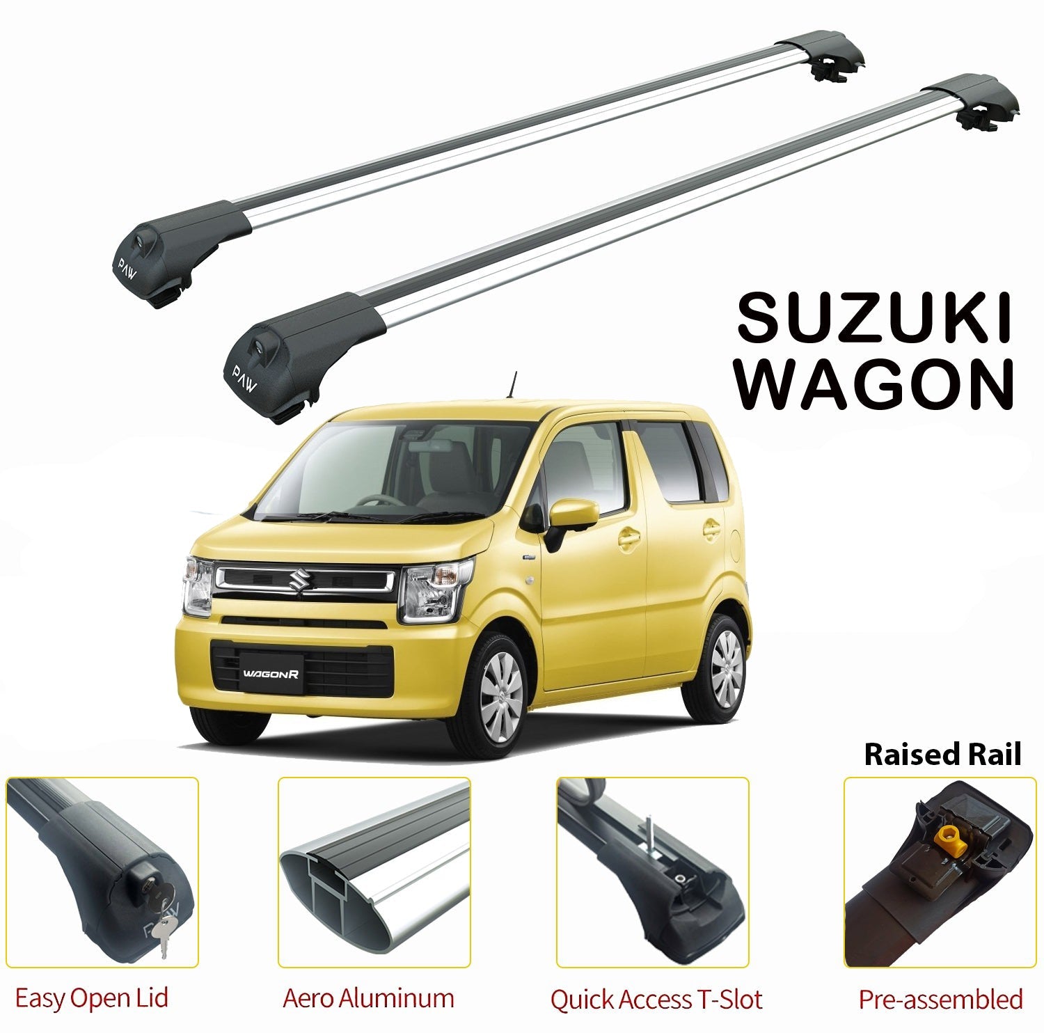 For Suzuki Wagon R 2008-Up Roof Rack System Carrier Cross Bars Aluminum Lockable High Quality of Metal Bracket Silver-1
