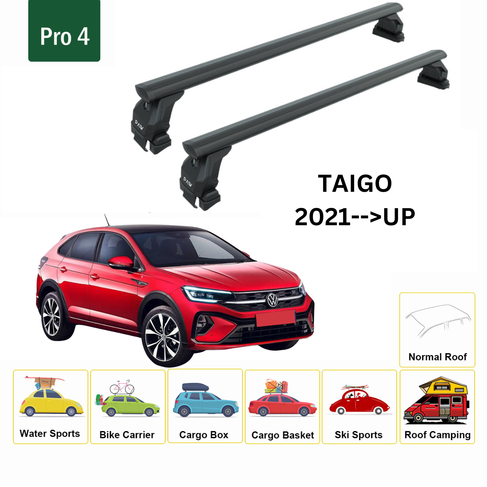 Volkswagen Taigo 2021- Sonrası Oluksuz Tavan Ara Atkısı Tavan Sistemleri Paw Pro 4 Siyah