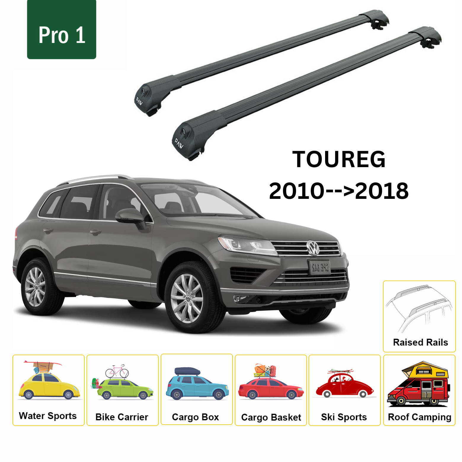 Volkswagen Toureg 2010-2018 Tavan Ara Atkısı Tavan Sistemleri Paw Pro 1 Siyah-2