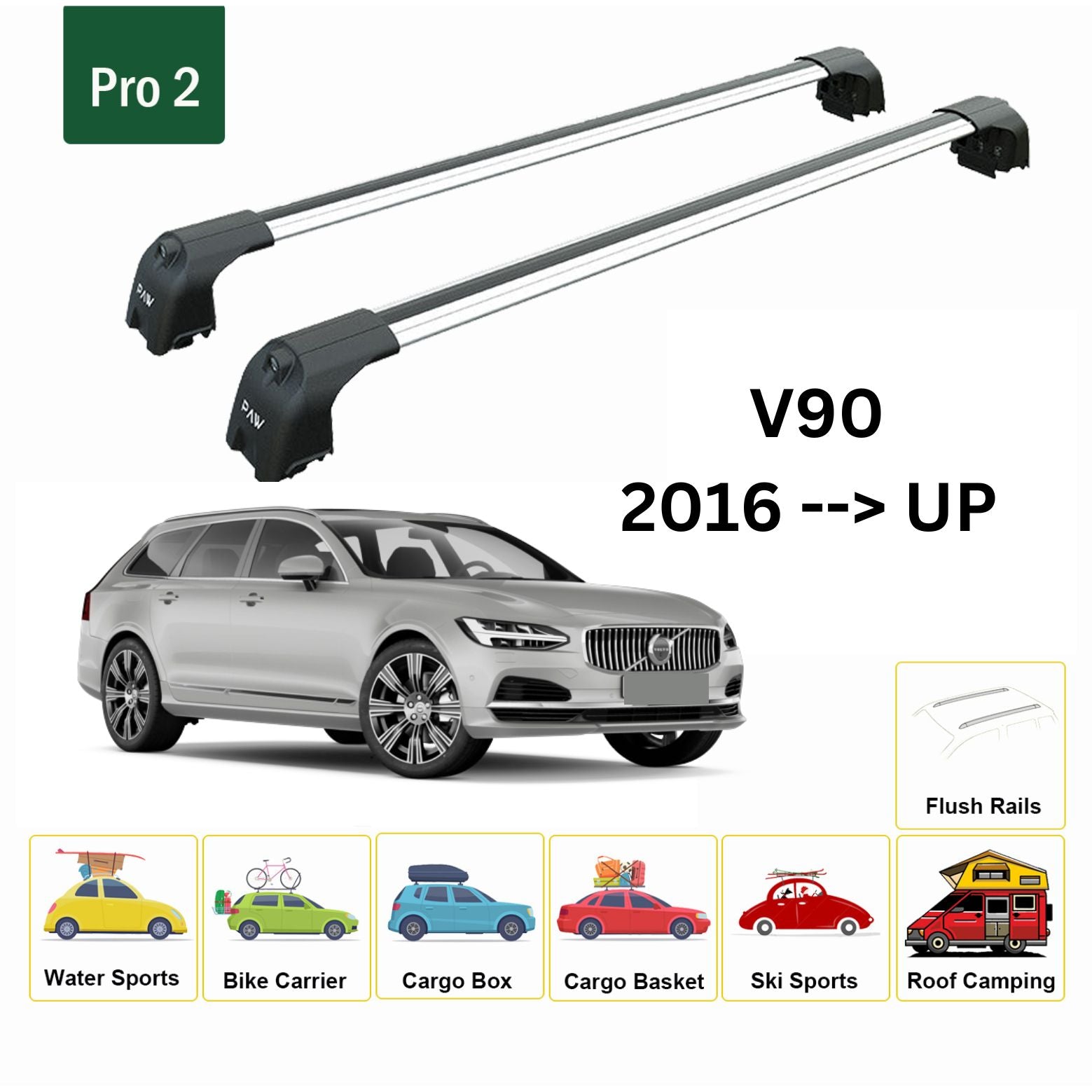 Volvo V90 2016- Sonrası Tavan Ara Atkısı Tavan Taşıma Sistemleri Paw Pro Gri - 0