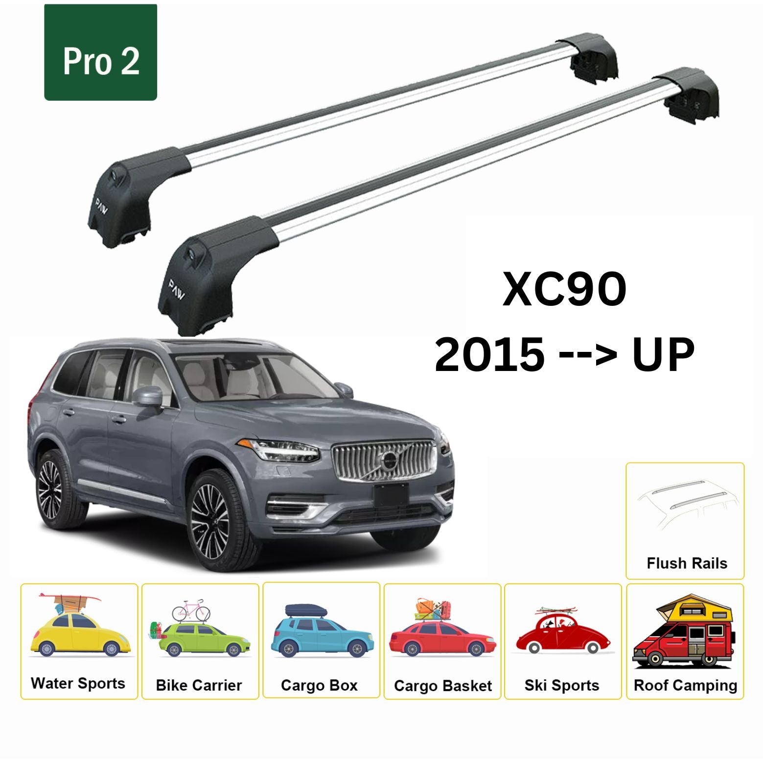 Volvo XC90 2015-Up  Tavan Ara Atkısı Tavan Taşıma Sistemleri Paw Pro Gri-2
