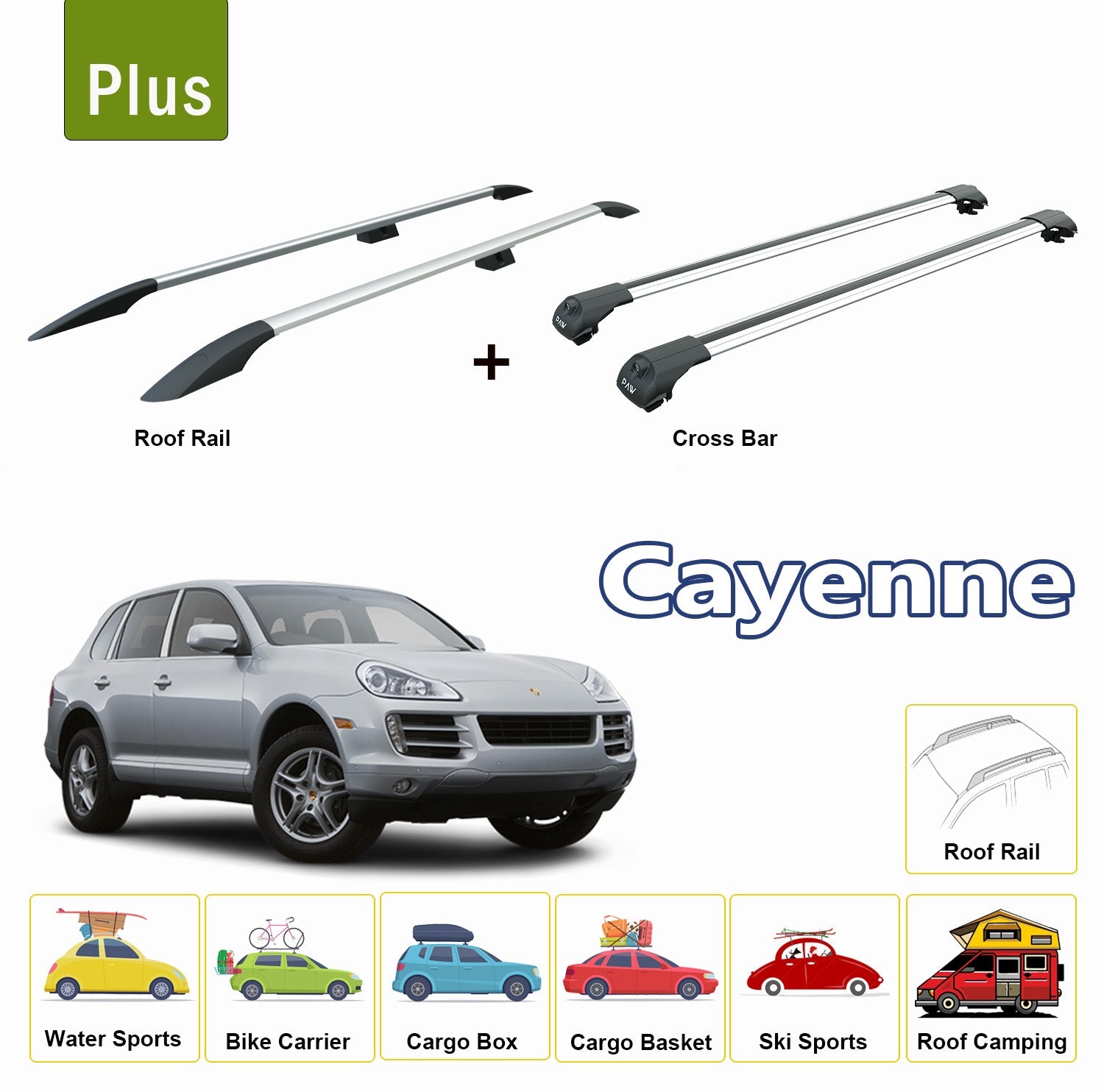 Porsche Cayenne Roof Side Rails Rack & Cross Bars 2003-2010 Silver Full Set - 0