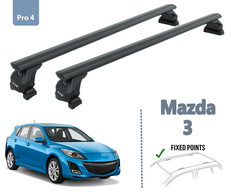 For Mazda 3 Series Hatchback 2009-2014 Roof Rack System Carrier Cross Bars Aluminum Lockable High Quality of Metal Bracket Black Pro 4