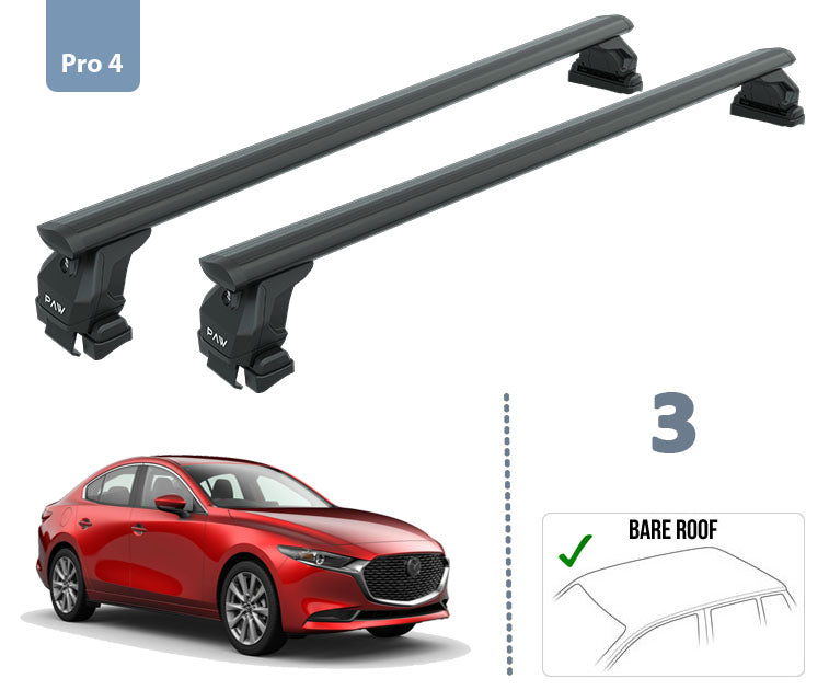 For Mazda 3 Sedan Roof Rack System, Aluminium Cross Bar, Metal Bracket, Normal Roof, Black