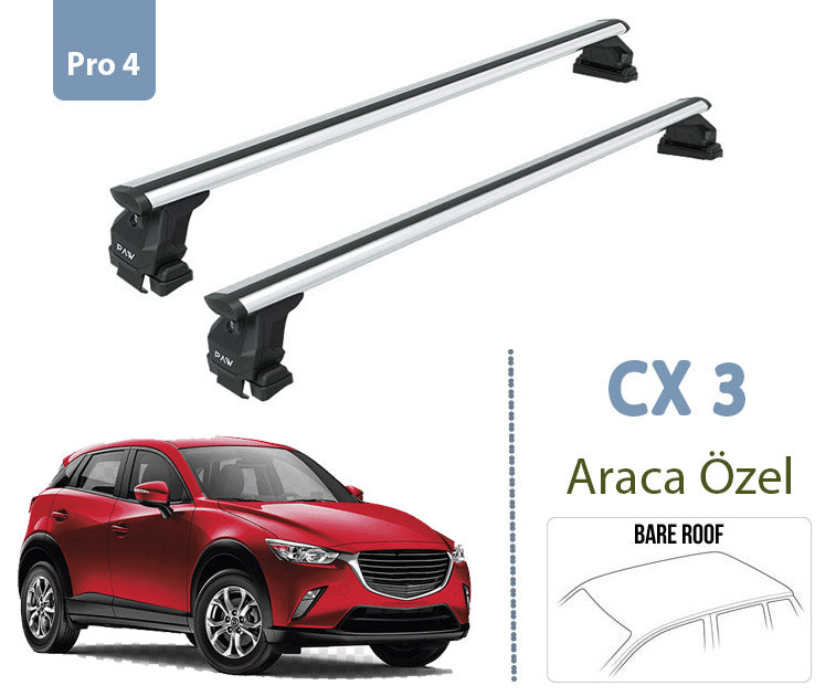 For Mazda CX-3 DK Roof Rack System, Aluminium Cross Bar, Metal Bracket, Normal Roof, Silver