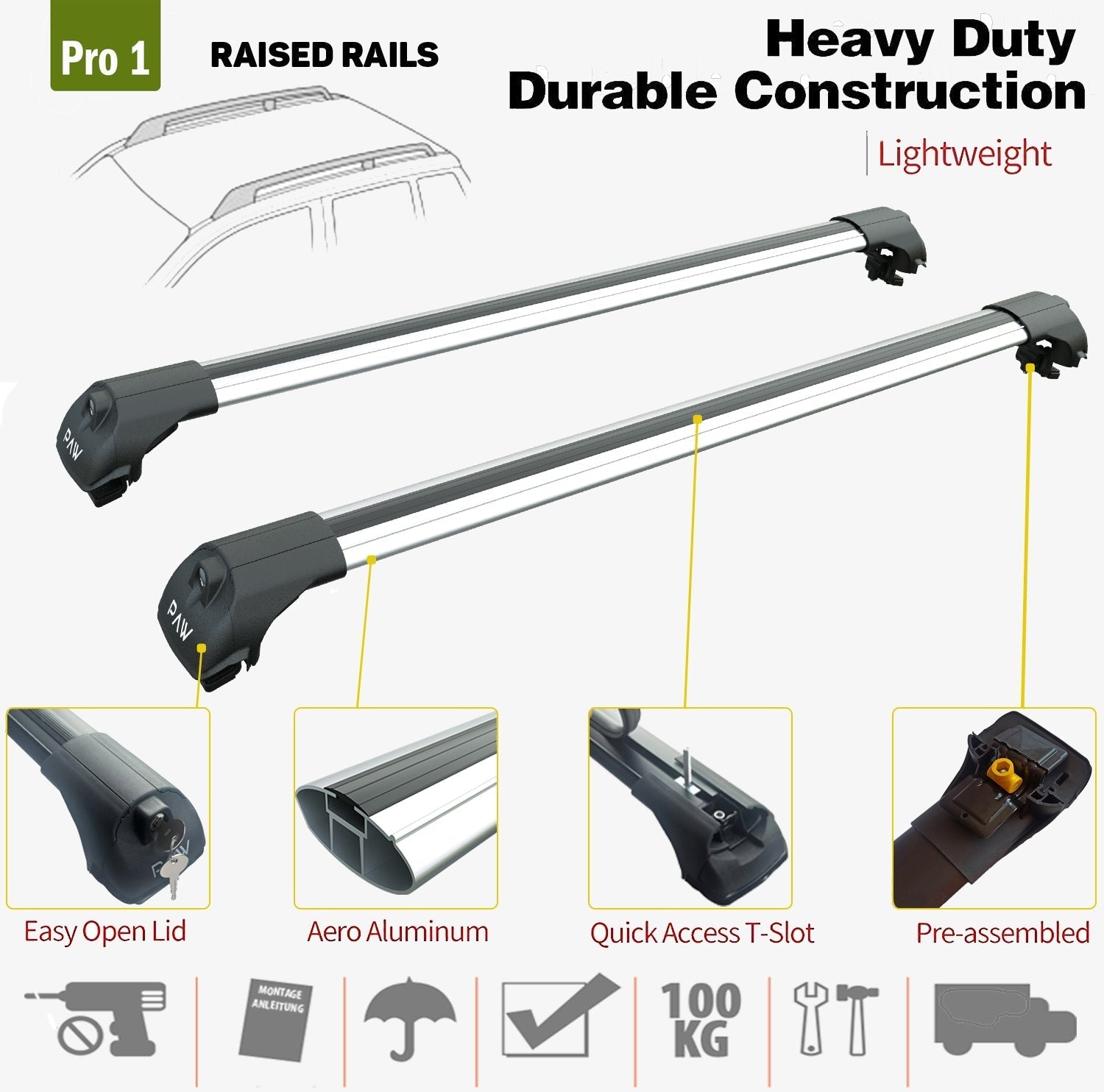 For Isuzu D-Max (RT50) 2012-2015 Roof Rack System, Aluminium Cross Bar, Metal Bracket, Lockable, Silver - 0