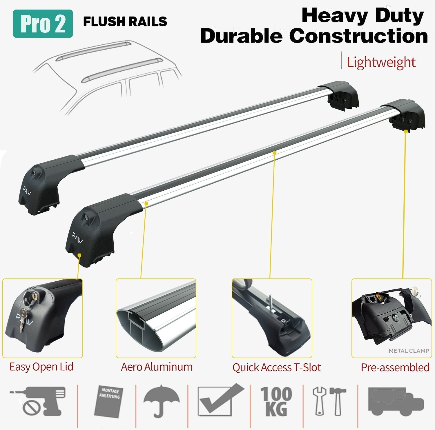For Suzuki Across 2021-Up Roof Rack System Carrier Cross Bars Aluminum Lockable High Quality of Metal Bracket Silver