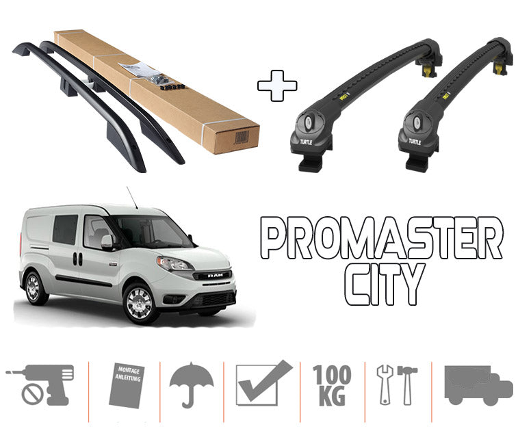 for Ram Promaster City Roof Rails and Roof Rack Cross Bars Plus Black Color