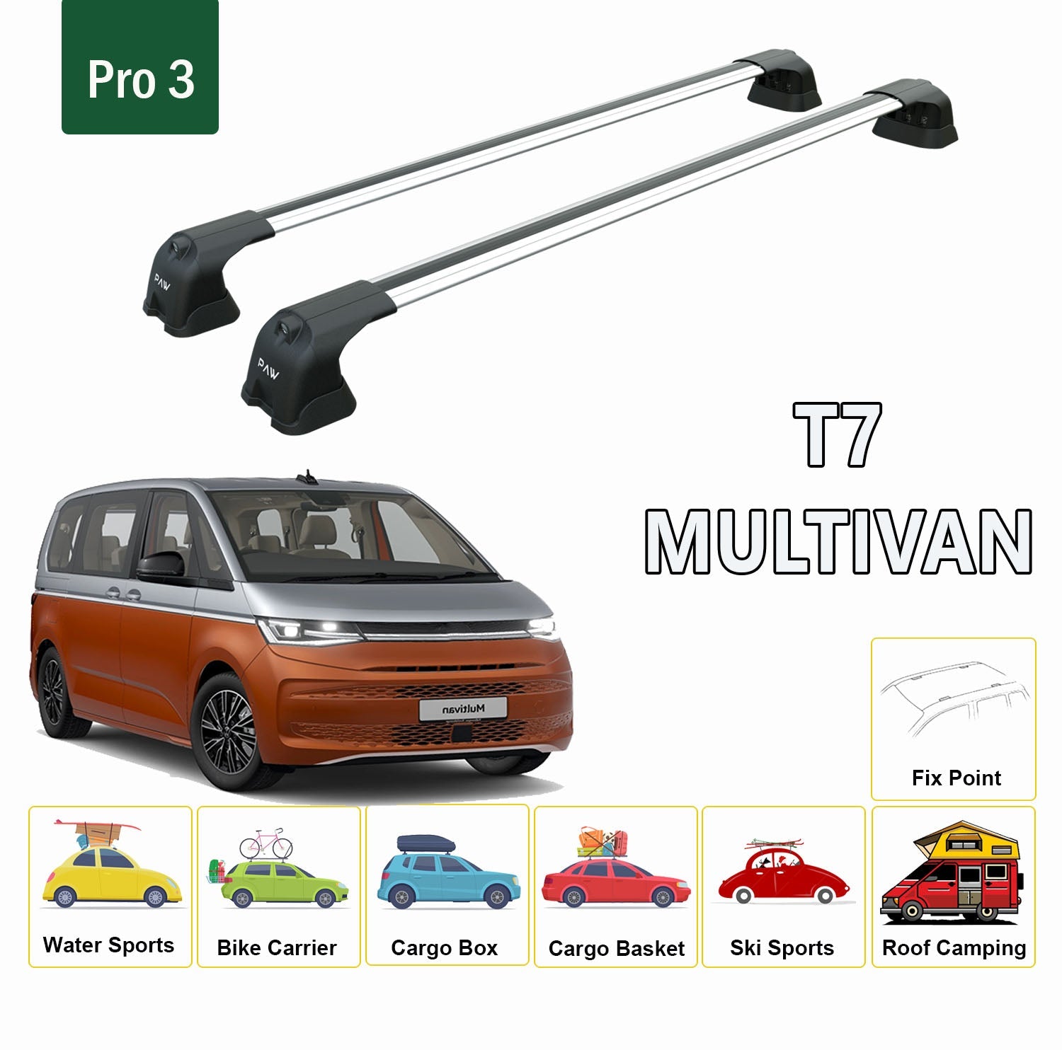 Volkswagen T7 Multivan Tavan Ara Atkısı Tavan Sistemleri Paw Pro 3 2 Adet Gri