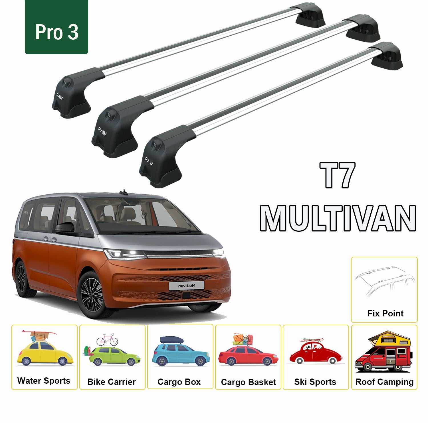 Volkswagen T7 Multivan Tavan Ara Atkısı Tavan Sistemleri Paw Pro 3 3 Qty Gri
